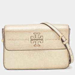 Pre Owned Tory Burch Gold Leather Mcgraw Crossbody Bag