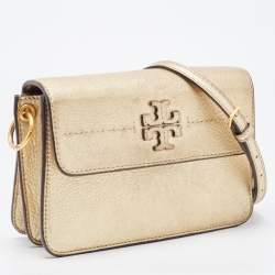 Pre Owned Tory Burch Gold Leather Mcgraw Crossbody Bag