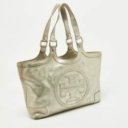 Tory Burch Gold Crackled Leather Bombe Tote