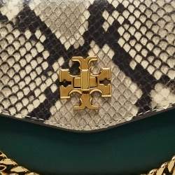 Pre Owned Tory Burch Green/Off-White Python Print Leather And Leather Kira Belt Bag