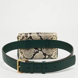 Pre Owned Tory Burch Green/Off-White Python Print Leather And Leather Kira Belt Bag