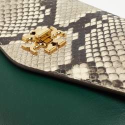 Pre Owned Tory Burch Green/Off-White Python Print Leather And Leather Kira Belt Bag