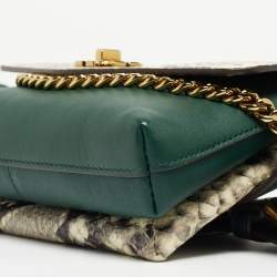 Pre Owned Tory Burch Green/Off-White Python Print Leather And Leather Kira Belt Bag
