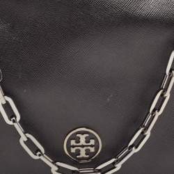 Pre Owned Tory Burch Black Leather Robinson Flap Crossbody Bag
