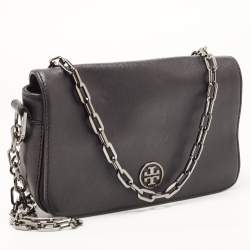 Pre Owned Tory Burch Black Leather Robinson Flap Crossbody Bag