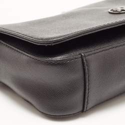 Pre Owned Tory Burch Black Leather Robinson Flap Crossbody Bag