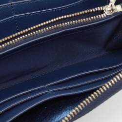 Pre Owned Tory Burch Blue Leather Robinson Zip Around Wallet