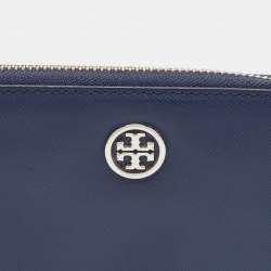 Pre Owned Tory Burch Blue Leather Robinson Zip Around Wallet