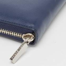 Pre Owned Tory Burch Blue Leather Robinson Zip Around Wallet
