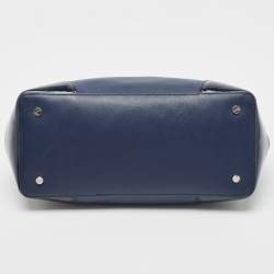 Pre Owned Tory Burch Blue Patent And Leather Robinson Middy Satchel