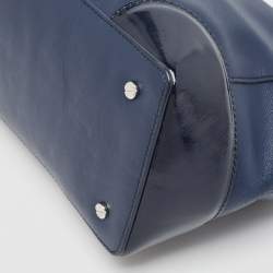 Pre Owned Tory Burch Blue Patent And Leather Robinson Middy Satchel