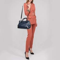 Pre Owned Tory Burch Blue Patent And Leather Robinson Middy Satchel