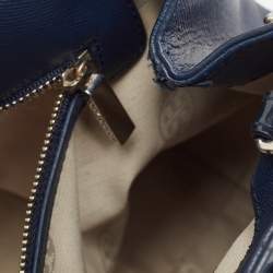 Pre Owned Tory Burch Blue Patent And Leather Robinson Middy Satchel