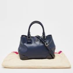 Pre Owned Tory Burch Blue Patent And Leather Robinson Middy Satchel