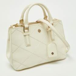 Pre Owned Tory Burch Off White Leather Mini Robinson Double Zip Tote