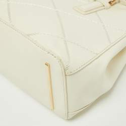Pre Owned Tory Burch Off White Leather Mini Robinson Double Zip Tote