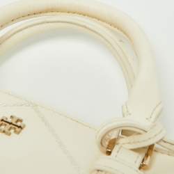 Pre Owned Tory Burch Off White Leather Mini Robinson Double Zip Tote