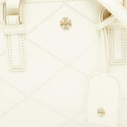 Pre Owned Tory Burch Off White Leather Mini Robinson Double Zip Tote