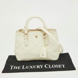 Pre Owned Tory Burch Off White Leather Mini Robinson Double Zip Tote