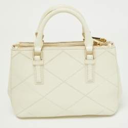 Pre Owned Tory Burch Off White Leather Mini Robinson Double Zip Tote