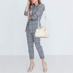 Pre Owned Tory Burch Off White Leather Mini Robinson Double Zip Tote