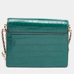 Pre Owned Tory Burch Green Croc Embossed Leather Emerson Crossbody Bag