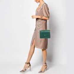 Pre Owned Tory Burch Green Croc Embossed Leather Emerson Crossbody Bag