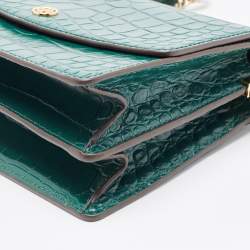 Pre Owned Tory Burch Green Croc Embossed Leather Emerson Crossbody Bag