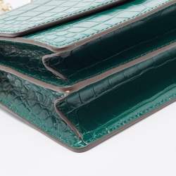 Pre Owned Tory Burch Green Croc Embossed Leather Emerson Crossbody Bag
