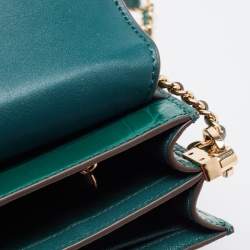 Pre Owned Tory Burch Green Croc Embossed Leather Emerson Crossbody Bag