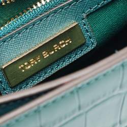 Pre Owned Tory Burch Green Croc Embossed Leather Emerson Crossbody Bag