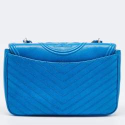 Pre Owned Tory Burch Blue Leather Fleming Shoulder Bag