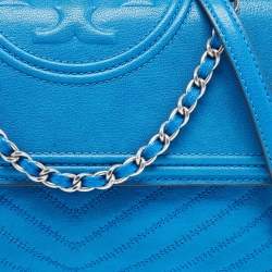 Pre Owned Tory Burch Blue Leather Fleming Shoulder Bag