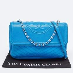 Pre Owned Tory Burch Blue Leather Fleming Shoulder Bag