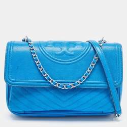 Pre Owned Tory Burch Blue Leather Fleming Shoulder Bag