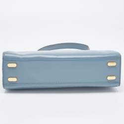 Pre Owned Tory Burch Light Blue Leather Small Lee Radziwill Top Handle Bag