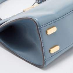 Pre Owned Tory Burch Light Blue Leather Small Lee Radziwill Top Handle Bag