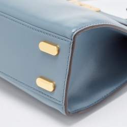 Pre Owned Tory Burch Light Blue Leather Small Lee Radziwill Top Handle Bag