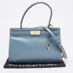 Pre Owned Tory Burch Light Blue Leather Small Lee Radziwill Top Handle Bag