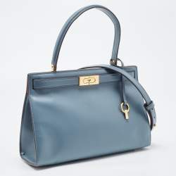 Pre Owned Tory Burch Light Blue Leather Small Lee Radziwill Top Handle Bag