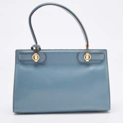 Pre Owned Tory Burch Light Blue Leather Small Lee Radziwill Top Handle Bag