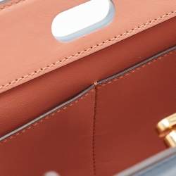 Pre Owned Tory Burch Light Blue Leather Small Lee Radziwill Top Handle Bag