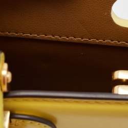 Pre Owned Tory Burch Yellow Leather Petite Lee Radziwill Top Handle Bag