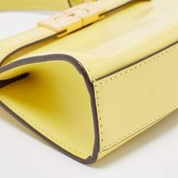 Pre Owned Tory Burch Yellow Leather Petite Lee Radziwill Top Handle Bag
