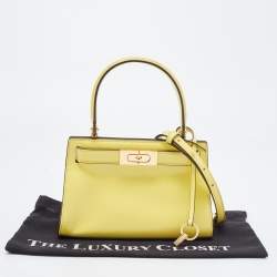 Pre Owned Tory Burch Yellow Leather Petite Lee Radziwill Top Handle Bag