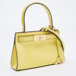 Pre Owned Tory Burch Yellow Leather Petite Lee Radziwill Top Handle Bag