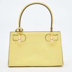 Pre Owned Tory Burch Yellow Leather Petite Lee Radziwill Top Handle Bag