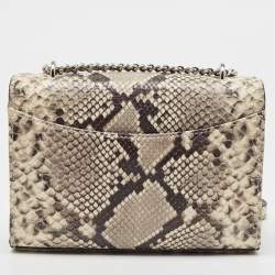 Pre Owned Tory Burch Black/Grey Python Embossed Leather Fringe Crossbody Bag