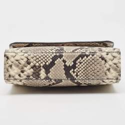 Pre Owned Tory Burch Black/Grey Python Embossed Leather Fringe Crossbody Bag