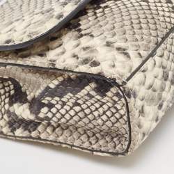 Pre Owned Tory Burch Black/Grey Python Embossed Leather Fringe Crossbody Bag